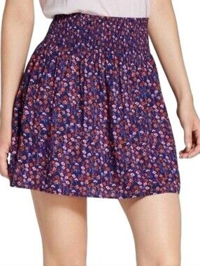 Mossimo Supply Co. Navy Purple Floral Smocked Waist Mini Skirt